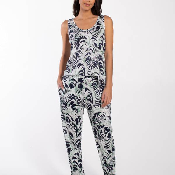 Cyell Dames nachtmode overig Cyell palm leaves trousers long blauw